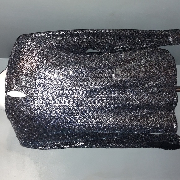 ZARA Silver Grey Sequin Metallic Long Sleeve Top With Knot size small - Picture 3 of 8